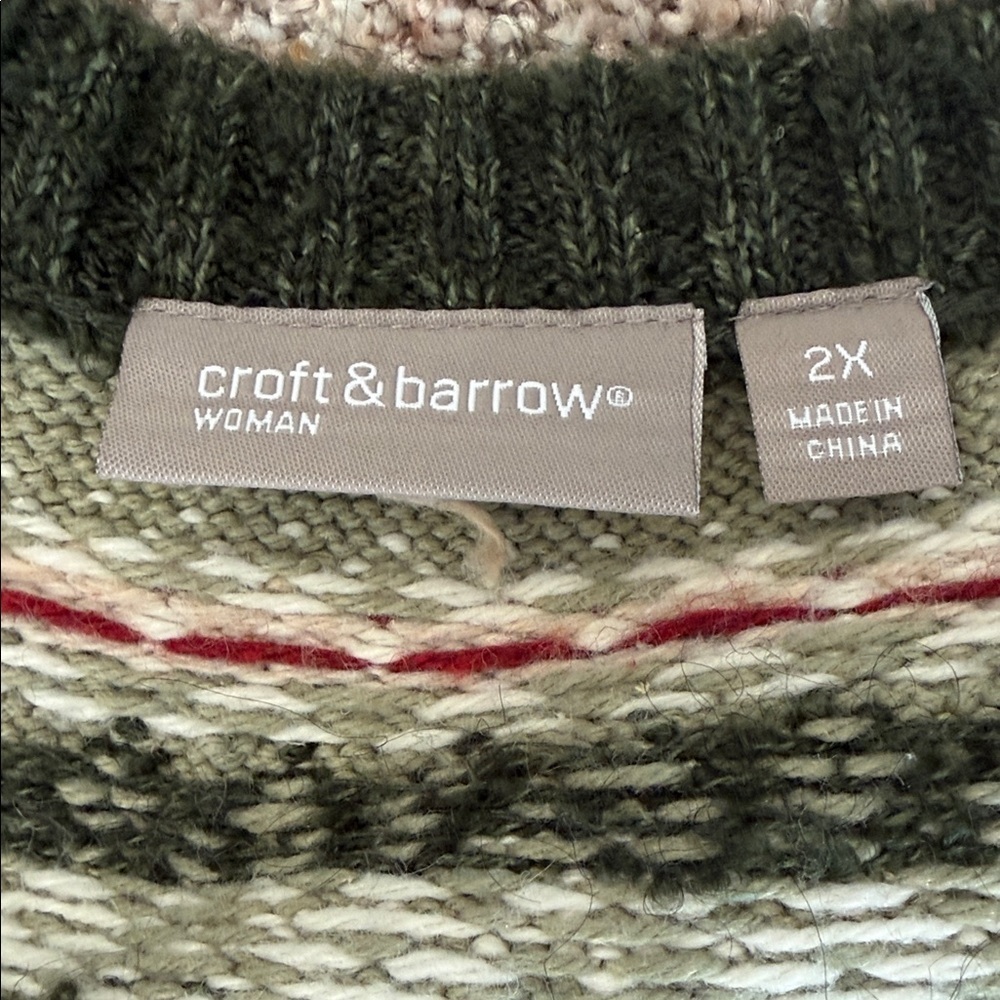 Croft & Barrow Olive and Cream Knit Sweater - Picture 2 of 4